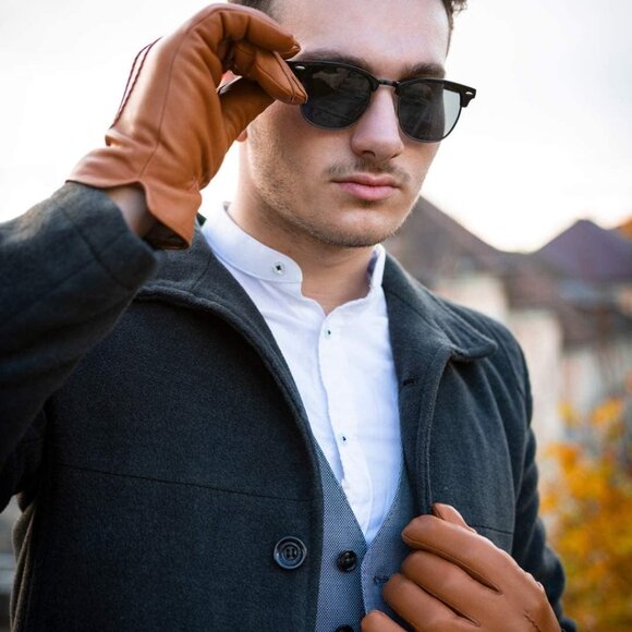 Harssidanzar Men's Tan Luxury Italian Sheepskin Wool Lined Leather Gloves - Picture 5 of 9